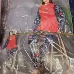 Дамска пижама M-L-XL-2XL полар червено-синя с щампи Acar Tex на едро 4126
