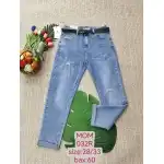 Дамски дънков панталон, 28-33, MOM FIT, светло син, черен колан, Mimi Dave, едро, 032R