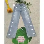 Дамски дънкови панталони 25-30 Светлосини сърца ШИРОКИ КРАЧОЛИ Mimi Dave на едро LM160