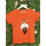 Tricou Orange din Bumbac Dama cu Palarie, Marime L, en-gros Supreva