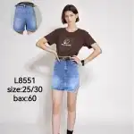 Дамска дънкова къса пола, 25-30, светло синьо, колан, Mimi Dave, L8551, на едро