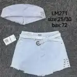 Дамски дънкови къси панталони-пола 25-30 бяла цел и колан Mimi Dave LM271 на едро