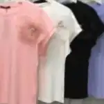 Дамска тениска, M-L/XL-XXL, бяла, цветя и перли, C23381, на едро