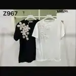 Дамска тениска S-M/L-XL бяла макраме цветя и перли Z967 на едро