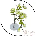 Green artificial magnolia arrangement in a marbled glass vase MAGROUND 45 cm, wholesale