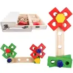 Jucarie educativa, trusa tamplarie din lemn Montessori, constructii, multicolor