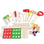 Jucarie educativa, trusa tamplarie din lemn Montessori, constructii, multicolor