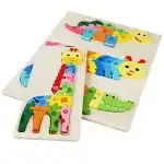 Joc educativ, puzzle figurine diferite Montessori, lemn multicolor
