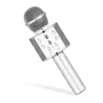 858 караоке микрофон, Bluetooth връзка, вграден високоговорител, сребрист, на едро