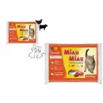 Miau Miau Мокра котешка храна микс 4*100 г Пилешко/Черен дроб/Говеждо, на едро