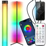 Lampă de podea de colț cu LED RGB, telecomandă, aplicație, senzor muzical, 150 cm