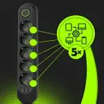 5M EXTENSION CORD POWER STRIP 5 OUTLETS 3 USB BUTTON SURGE PROTECTION