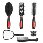 SET PERIE DE PĂR PERIE DE COAFURĂ CU OGLINDA 5 BUCĂȚI XXL - roșu U075