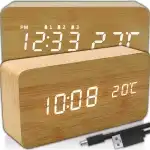 BUDZIK ZEGAR TERMOMETR ELEKTRONICZNY ZEGAREK ALARM - drewniany E291
