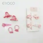 Set de 5 agrafe de păr cu petale roz și elastic de păr, en-gros