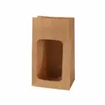 Torebki biodegradowalne brązowe kraft z okienkiem PLA, rozmiar S, 9,5 x 6 x 18 cm, karton 500 sztuk, hurtownia Supreva