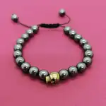 Hematite bracelet with adjustable skull pendant 15-25 cm, wholesale