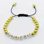 Golden hematite bracelet with letters, adjustable 15-25 cm, wholesale