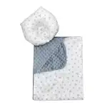 Set 2 piese Paturica dubla de iarna 90x70 cm cu perna formare cap Deseda Minky gri - Stelute gri pe alb, angro Supreva