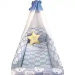 Pościel niemowlęca 9 sztuk łóżko 140x70 cm z ochraniaczami i baldachimem Maxi Deseda Steluta Dobranoc Niebieski, hurtownia Supreva