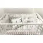 Lenjerie Personalizata cu monograma cu 10 piese pat 120x60 cm Deseda Alb - Stelute bleumarin pe alb 