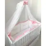 Set de 6 bucati aparatori protectii laterale patut 120x60 cm Deseda Albe cu volanas colorat si 2 fundite roz, engros Supreva