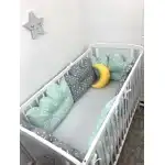 Set of 6 bed guards with cloudy pillows with moon Deseda Green bed 120x60 cm, wholesale Supreva