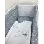 Lenjerie de patut bebelusi Personalizata Imprimata pat 140x70 cm Stelute albe pe gri - Elefantel