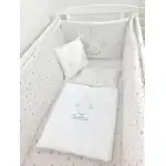 Lenjerie de patut bebelusi Personalizata Imprimata pat 120x60 cm Stelute roz pe alb Unicorn 