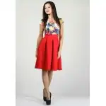 Rochie cu fustă roșie cu franjuri cu top colorat RUMENA, platformă b2b