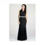 Rochie neagră elegantă din catifea de mătase, cu mâneci din dantelă Stoc cu ridicata