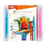 Флумастери Deli Color Emotion EC151-24 24 цвята, двувърхи-четка и тънкописец, в PP кутия, търговия на едро