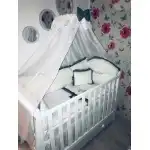 Personalized linen with Super Thick protectors, canopy and bed support 140x70 cm White with Gray Volanas