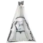 Personalized linen with Super Thick protectors, canopy and bed support 140x70 cm White with Gray Volanas