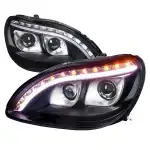 Crystal headlights for Mercedes W220 S-Class (1998-2005) - Lightbar design black