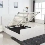 White ANEMONE bed with storage box, PU 217x170x100cm