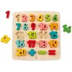 Puzzle, Hape, cu 24 piese din lemn, numere multicolore, pentru dezvoltarea dexteritatii si a coordonarii mana ochi, pentru copiii peste un an