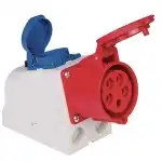 Alkalmazott háromfázisú aljzat 32A 3P+N+PE 5 pólusú 400V 6 óra schuko egyfázisú aljzattal IP44