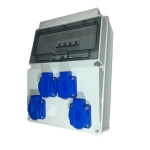 Elektromos panel 4 db egyfázisú schuko 16A-es aljzattal, helyszíni szervezési panel IP54-es biztosítékokkal