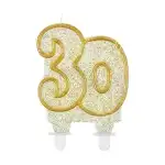 Свещ за торта 30 бр. бяла със златен бордюр Супрева на едро