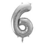 Номер 6, фолиев балон, 86 см, сребрист, в торбичка, Супрева на едро