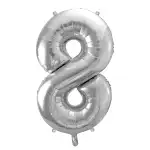 Number 8, foil balloon, 86 cm, silver, wholesale Supreva
