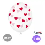 Transparent balloon decorated with red hearts, 30 cm, 5 pcs/cs, wholesale Supreva