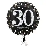 Година 30 Фолиев балон, сфера, HB, черен, Супрева на едро