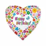 Foil balloon, 18/45cm, heart, Happy Birthday, floral, wholesale Supreva