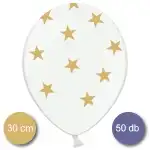 Balon, pachet mare, alb, cu stele aurii, 30cm, 50 buc/buc, en-gros Supreva