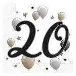 Салфетка, година 20, 33х33 см, бяла, златисто-сребърни балони, Супрева на едро
