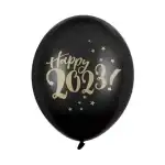 Balon, negru, 30 cm, 2023 fericit! , 5 buc, en-gros Supreva