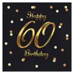 Napkin, 60th year, 33x33 cm, black-gold HB, wholesale Supreva