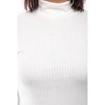 S, Ekrü ribbed knit long sleeve turtleneck top, wholesale
